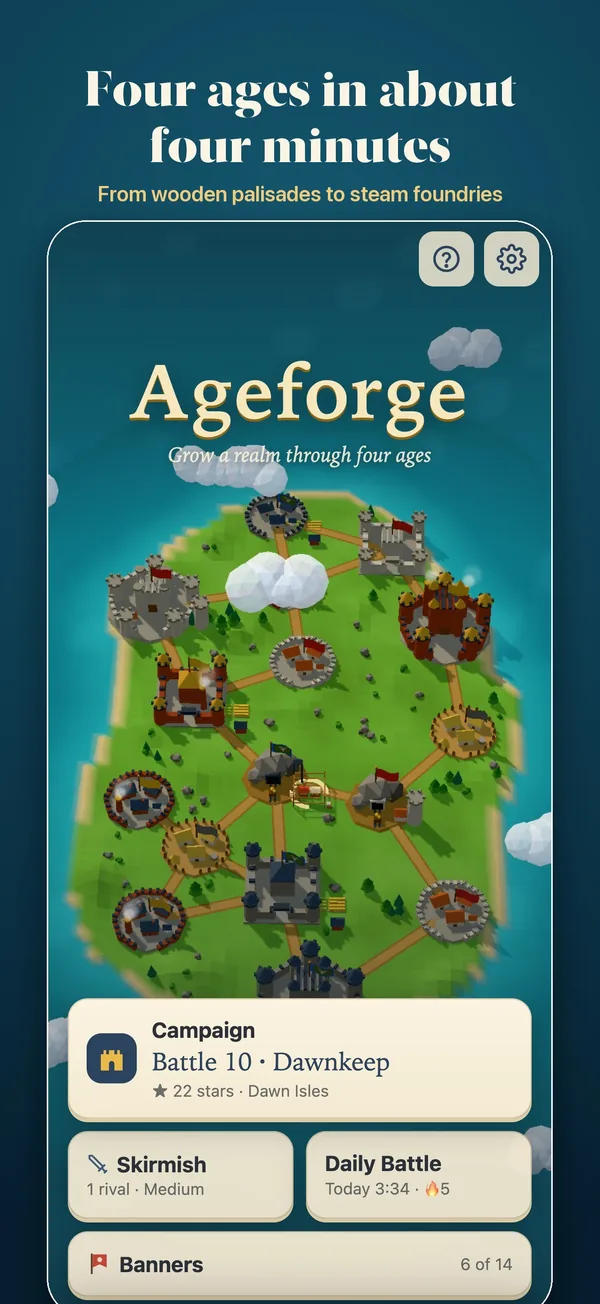 The title screen with the campaign, skirmish and Daily Battle